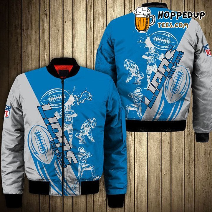Detroit Lions NFL Silver Blue Premium Fan Bomber Jacket Trim