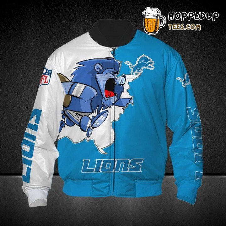 Detroit Lions NFL Varsity Bomber Jacket in Blue White Style