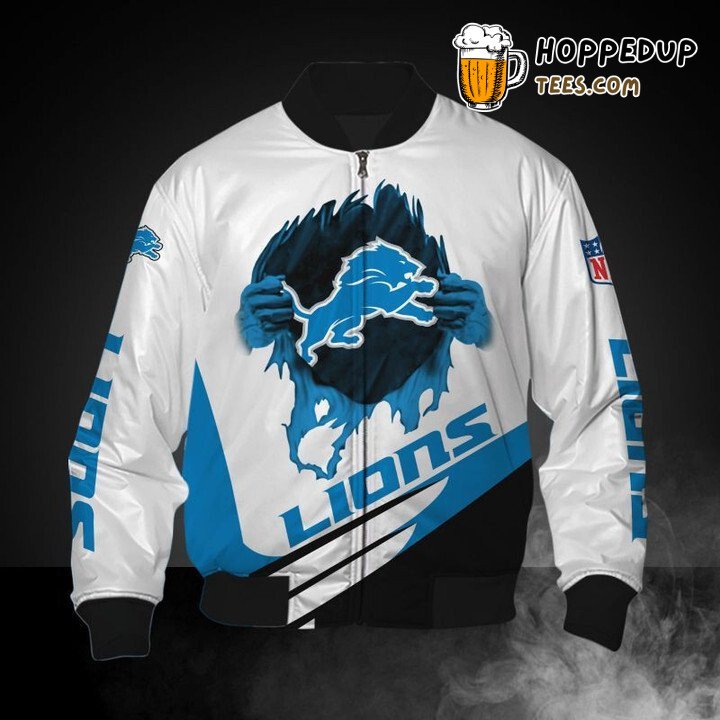 Detroit Lions NFL White Blue Iconic Bomber Jacket Sporty Look