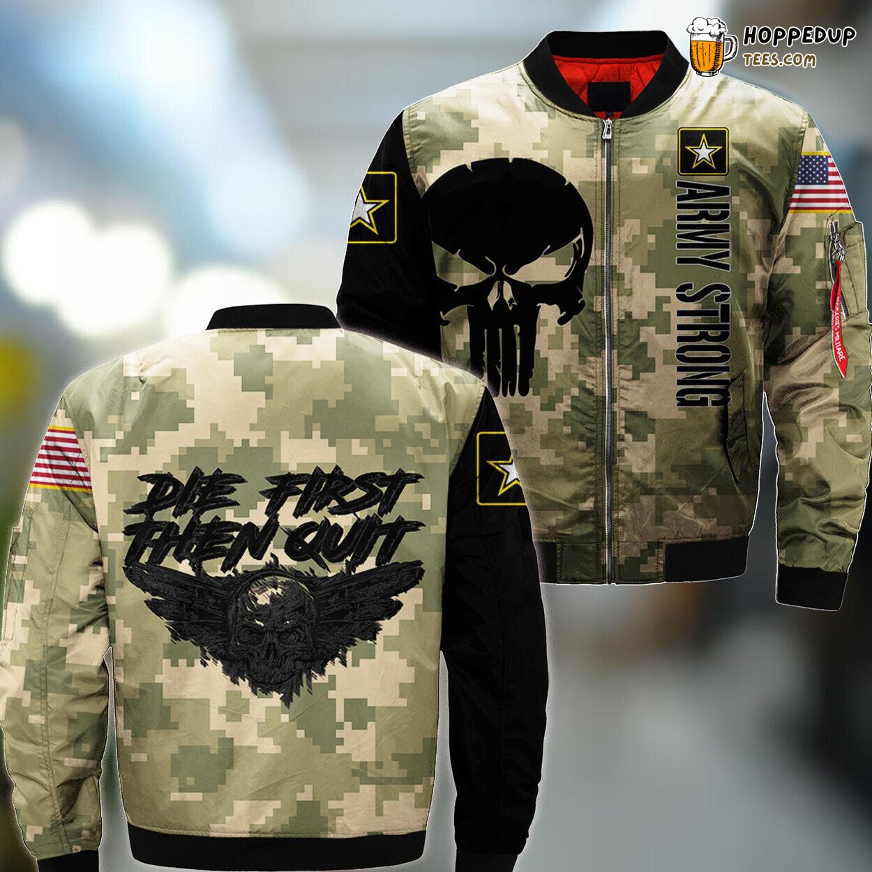 Die First Then Quit Skull Proud Veteran Army Motivation Bomber Jacket