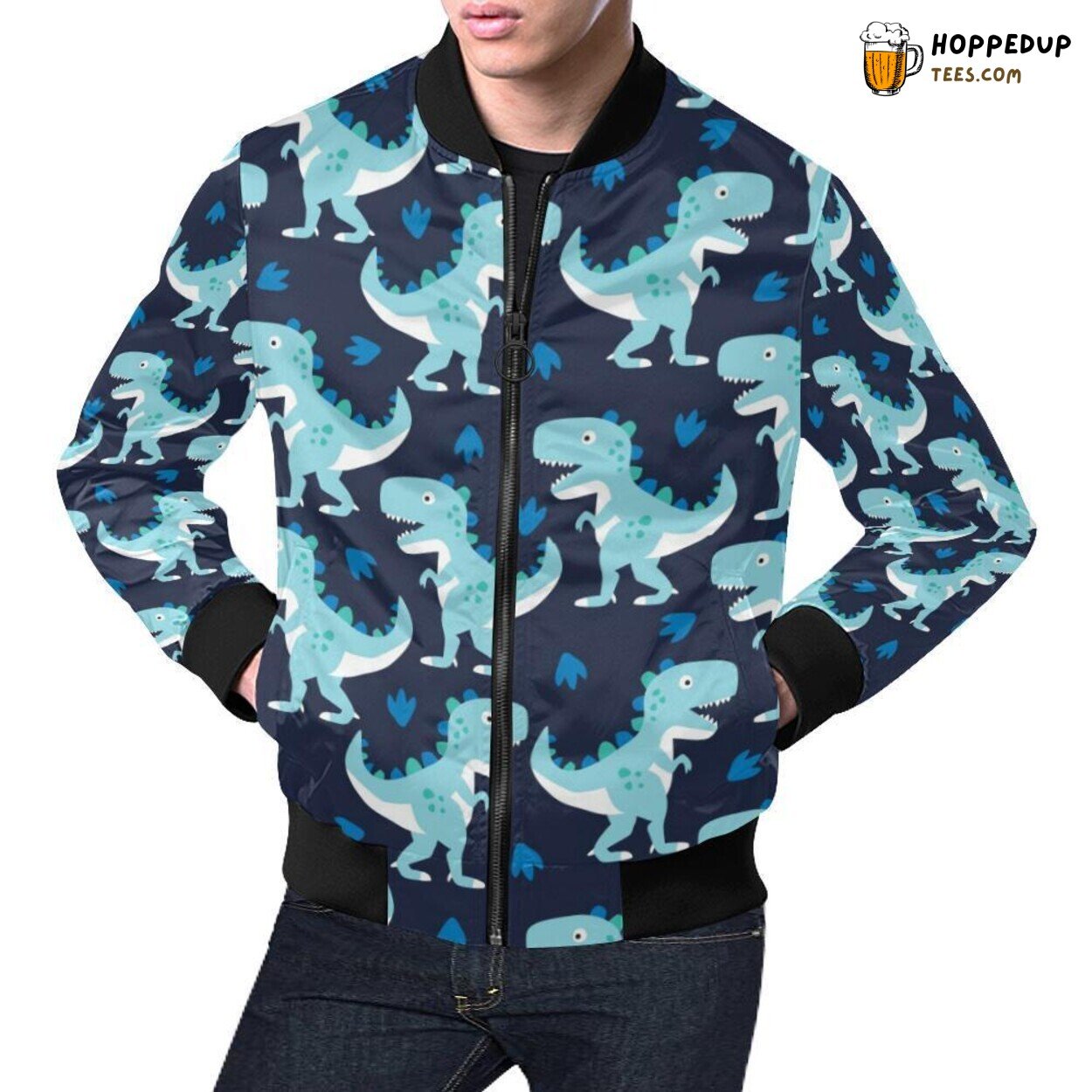 Dino Dinosaur Cartoon Theme Pattern Men’s Bomber Jacket Unique Design