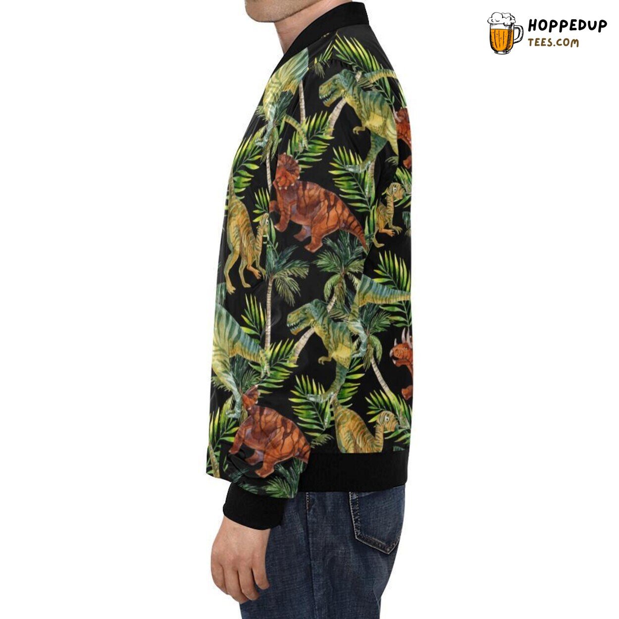 Dino Dinosaur with Palm Leaf Pattern Men’s Bomber Jacket Unique Design