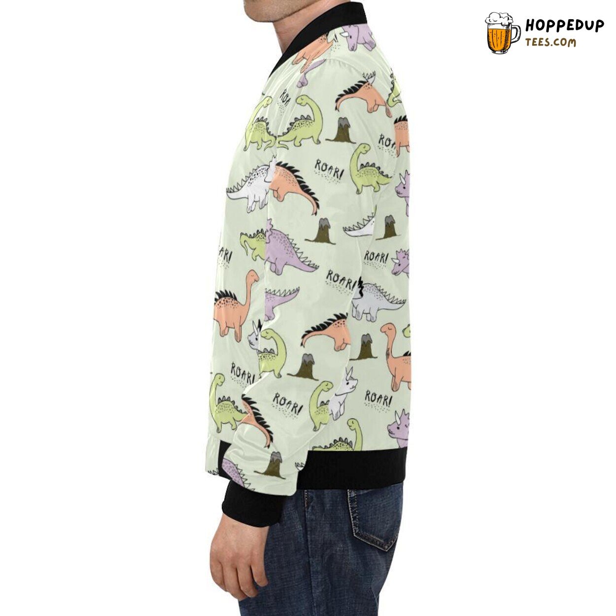 Dino Roar Dinosaur Themed Pattern Men’s Bomber Jacket Unique Design Look