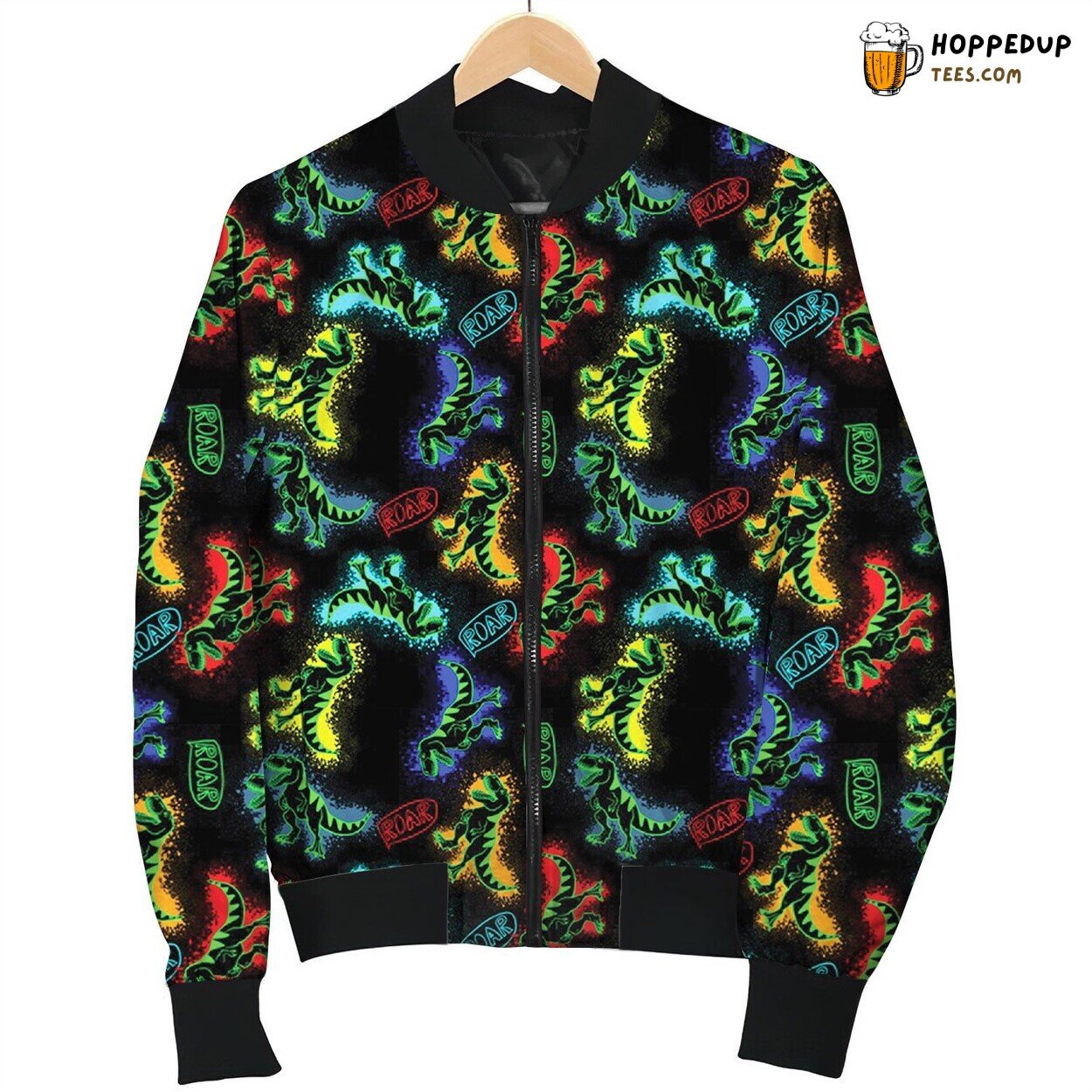 Dinosaur With Colorful Light Fashion Seamless Bomber Jacket