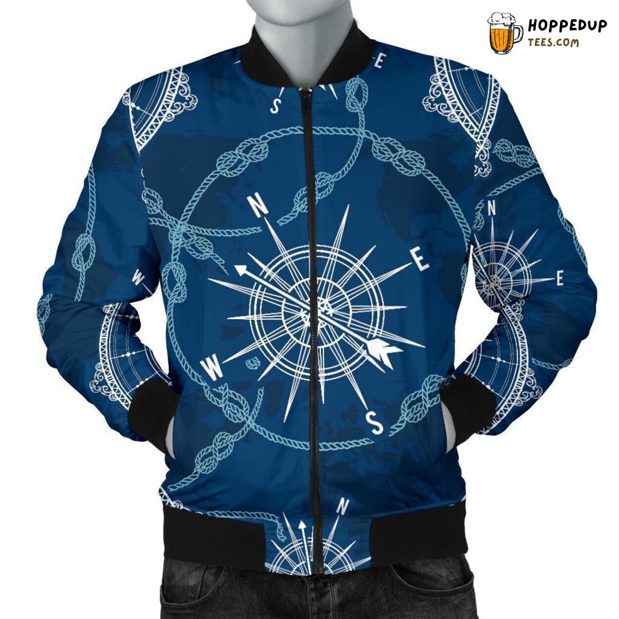 Directional Compass Essence Men’s Bomber Jacket Unique Pattern Design Display