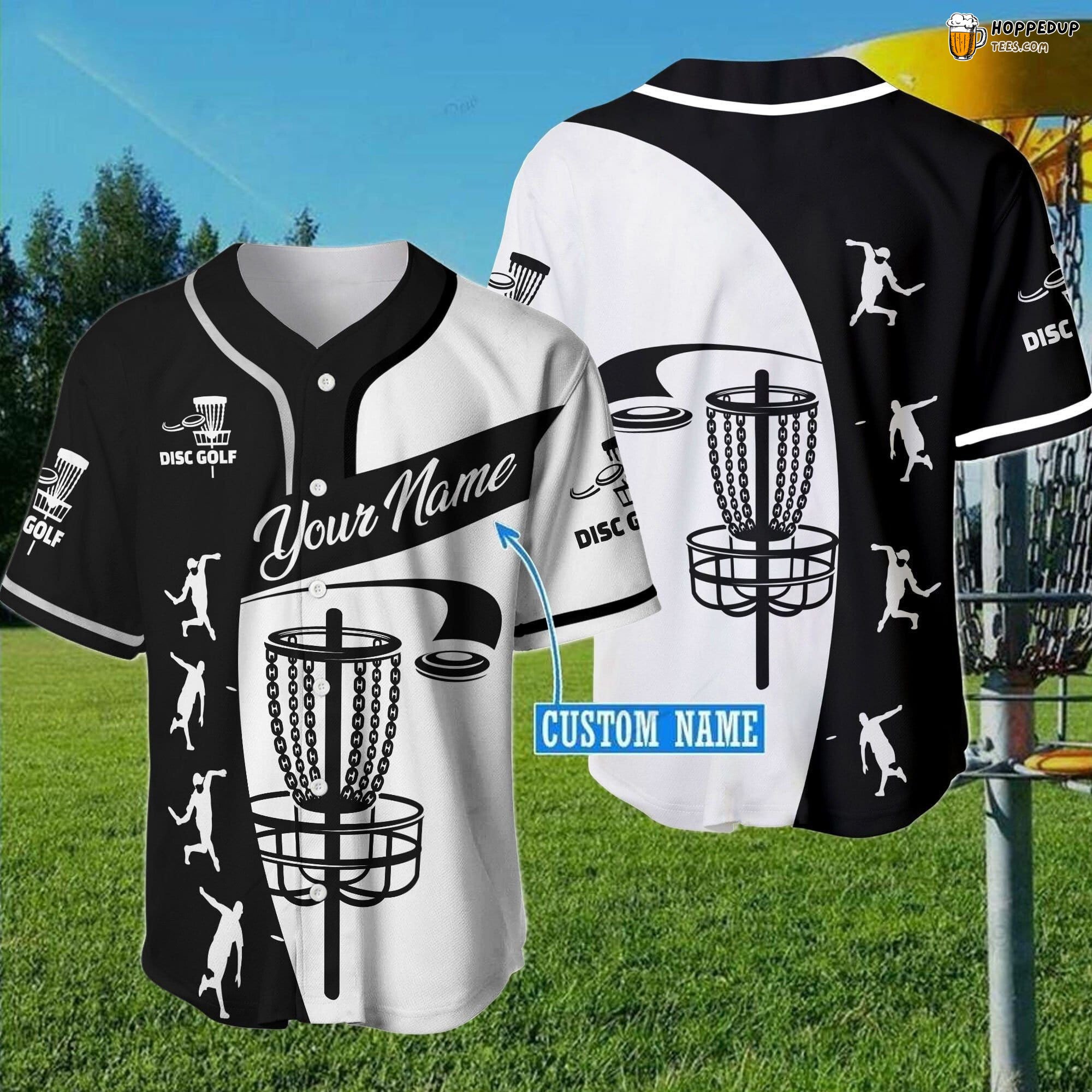Disc Golf Player Baseball Jersey Black White Personalized Unique Design Look