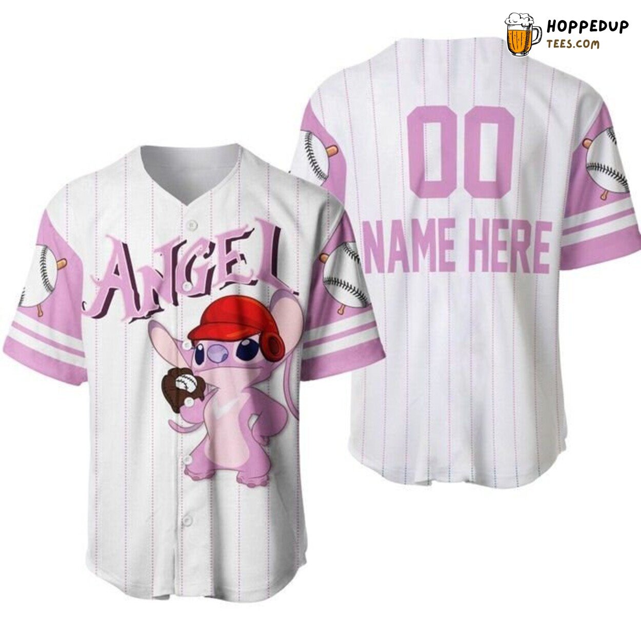 Disney Angel Stitch Girlfriend Pink White Baseball Jersey Sweet Love