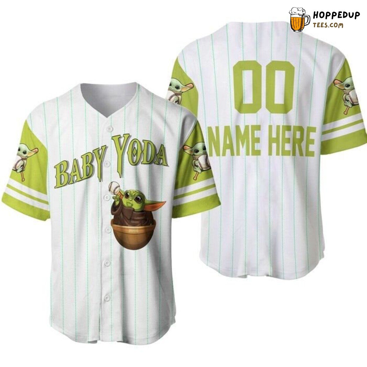 Disney Baby Yoda Star Wars White Lime Green Baseball Jersey Cute