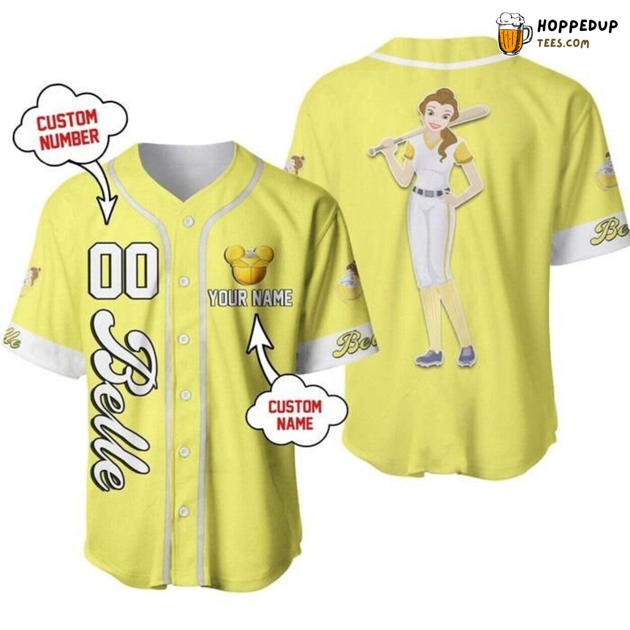Disney Belle Beauty Beast Yellow White Baseball Jersey Enchantment