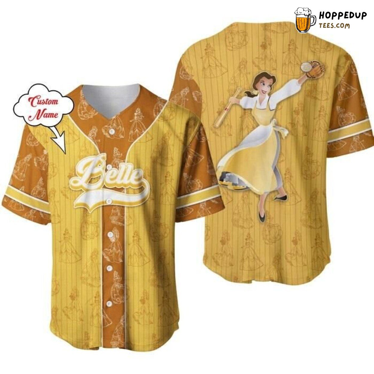 Disney Belle Princess Yellow Beauty Pattern Baseball Jersey Chic