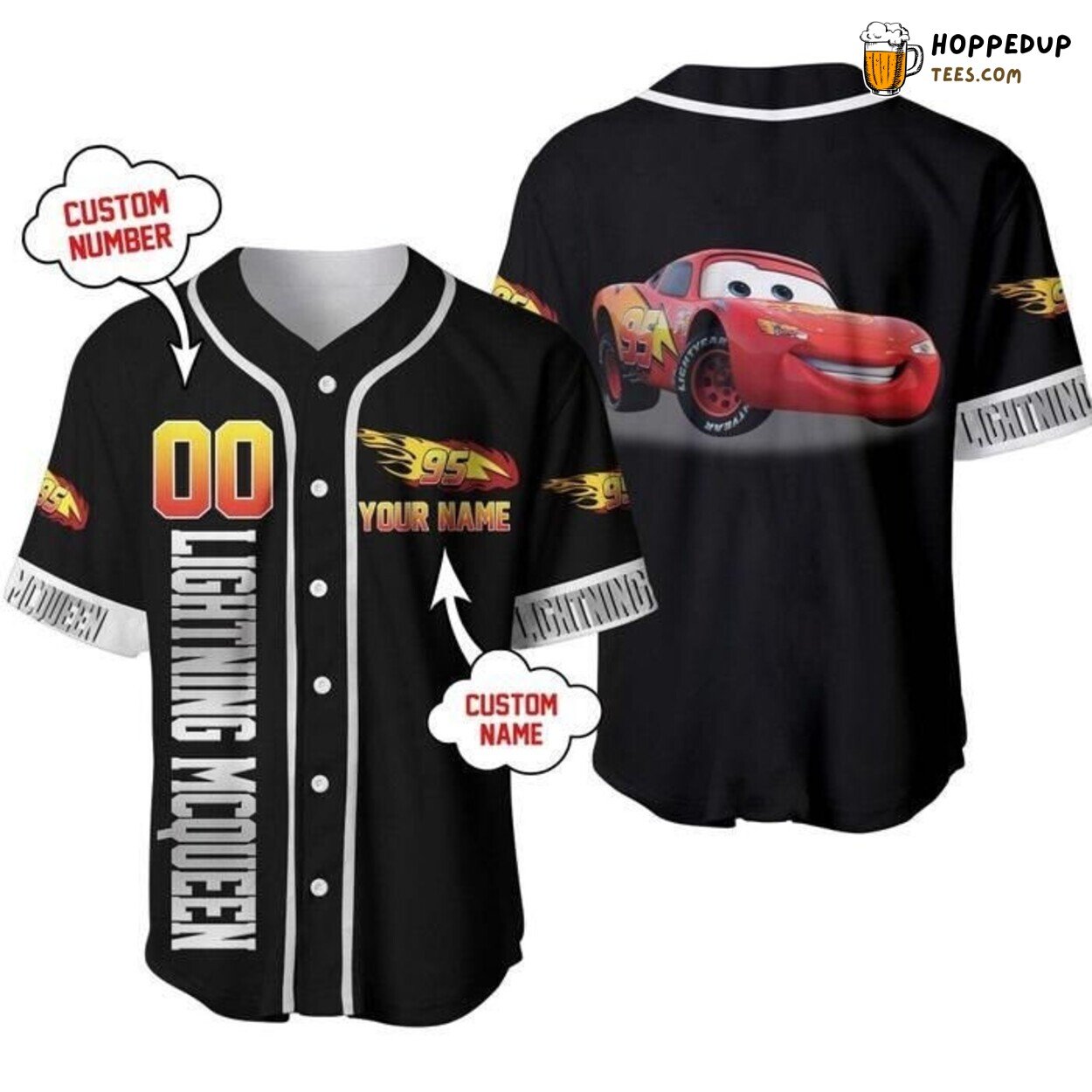Disney Cars Lightning McQueen 95 Black White Baseball Jersey