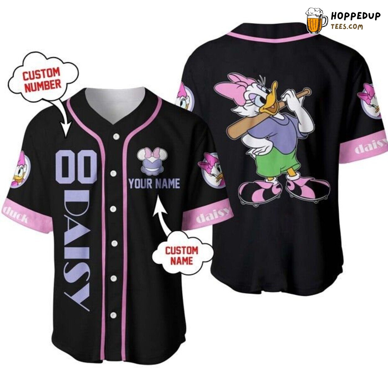 Disney Daisy Duck Pink Black Cartoon Fashion Baseball Jersey Fun
