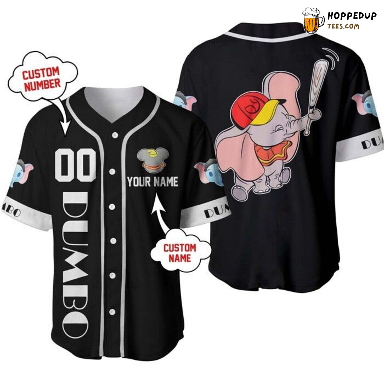 Disney Dumbo Elephant White Black Adorable Cartoon Baseball Jersey
