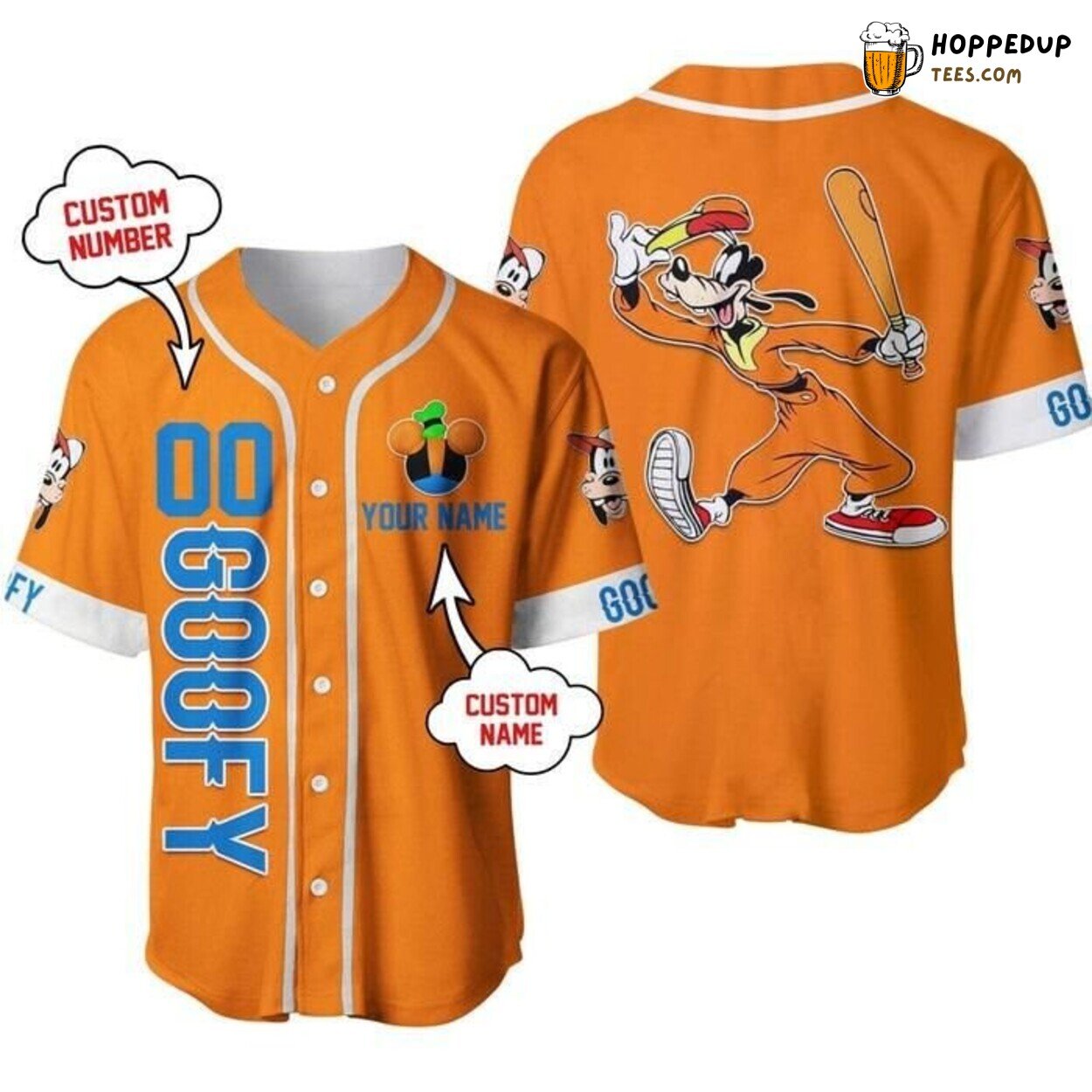 Disney Goofy Dog Blue Orange Cartoon Baseball Jersey Humorous