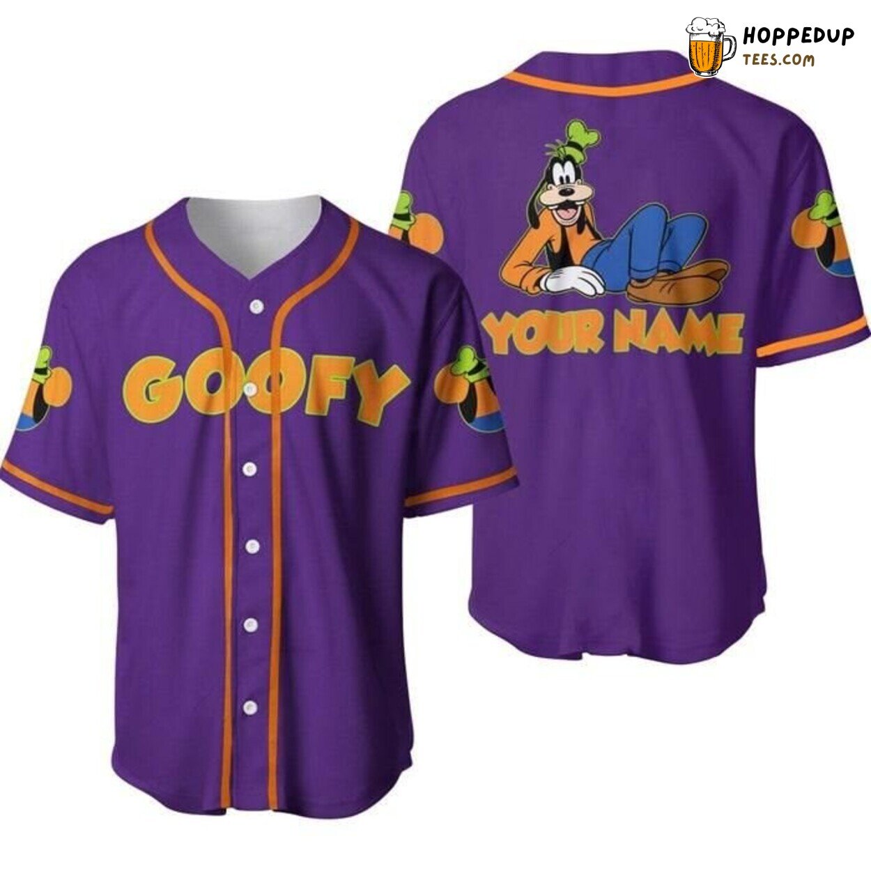 Disney Goofy Dog Chilling Orange Purple Cartoon Baseball Jersey