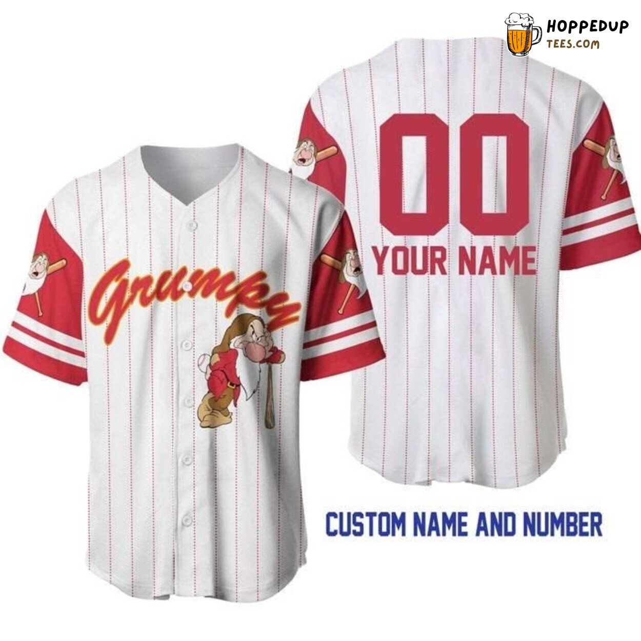 Disney Grumpy Dwarf White Red Cartoon Graphic Baseball Jersey Mood