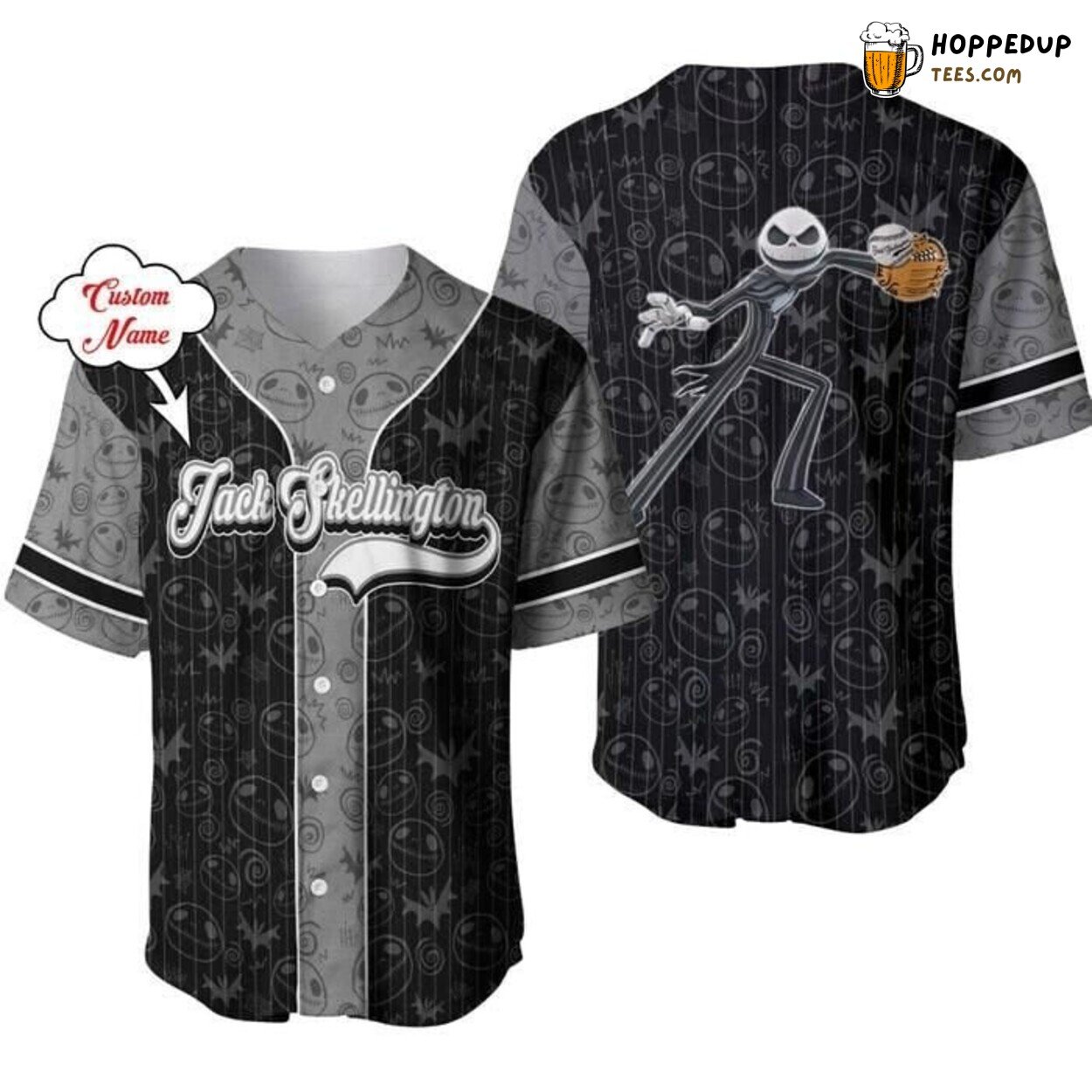 Disney Jack Skellington Black Gray Baseball Jersey Cartoon Custom