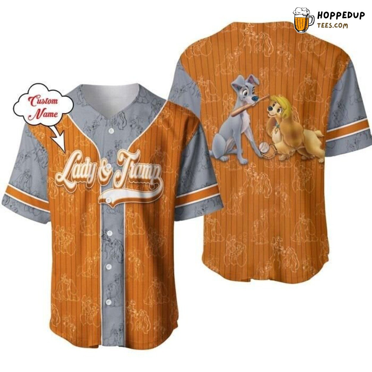Disney Lady & The Tramp Orange Gray Cartoon Baseball Jersey Unique