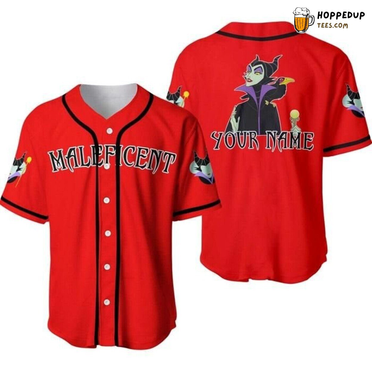 Disney Maleficent Villain Black Red Graphic Baseball Jersey Dark