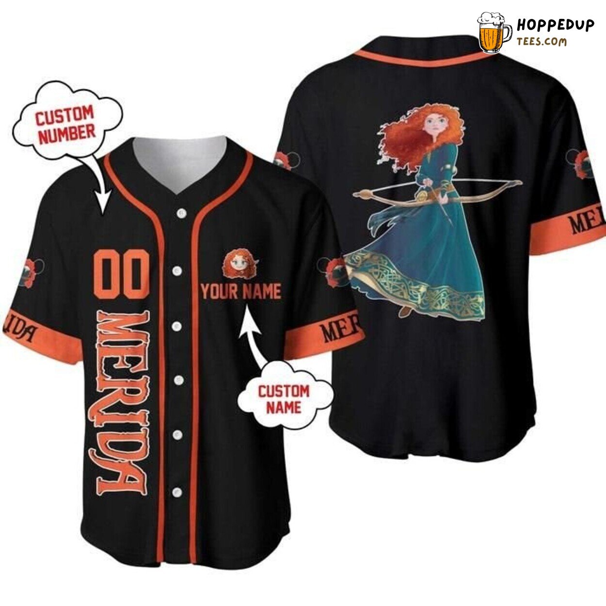 Disney Merida Princess Black Orange Teal Bold Baseball Jersey Brave