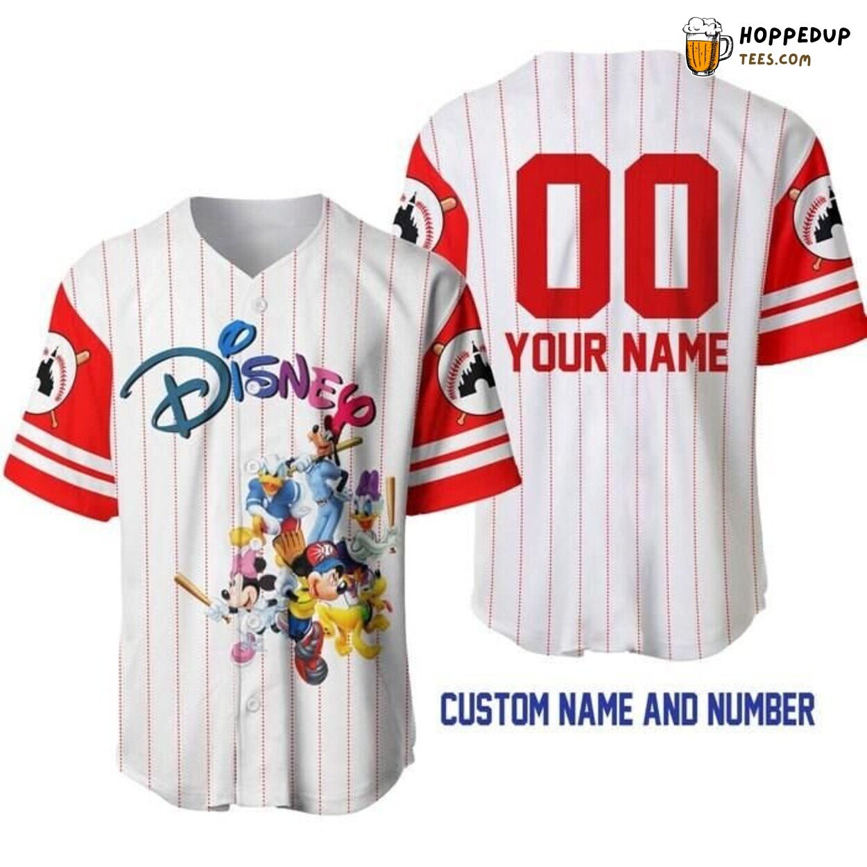 Disney Mickey & Friends White Red Classic Baseball Jersey Fun