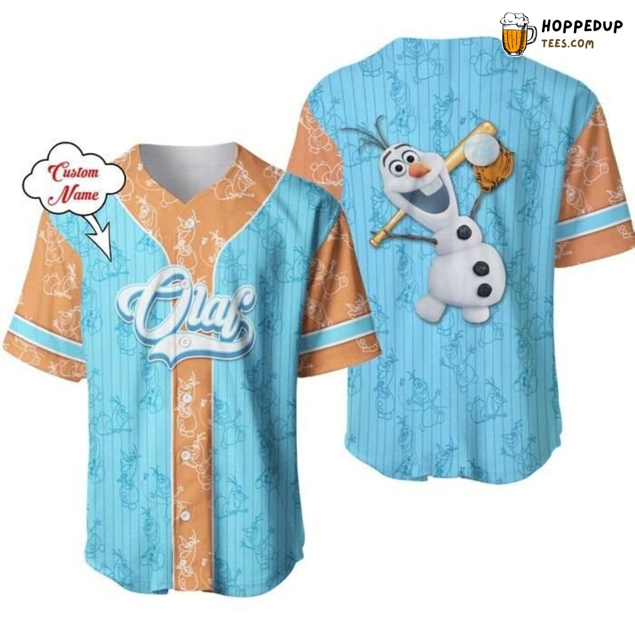 Disney Olaf Frozen Blue Orange Cartoon Fun Baseball Jersey Cool