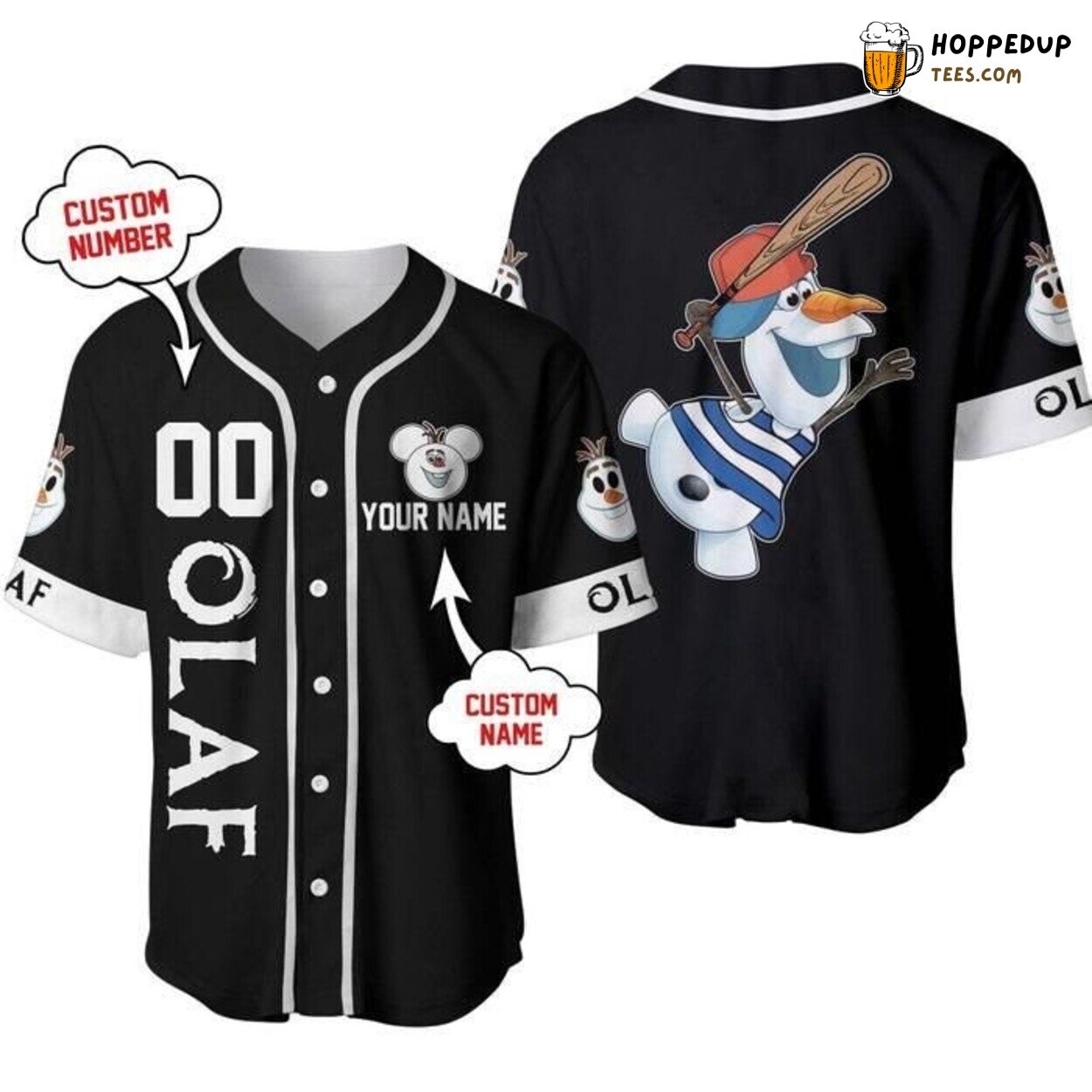 Disney Olaf Frozen White Black Cartoon Graphic Baseball Jersey Cool