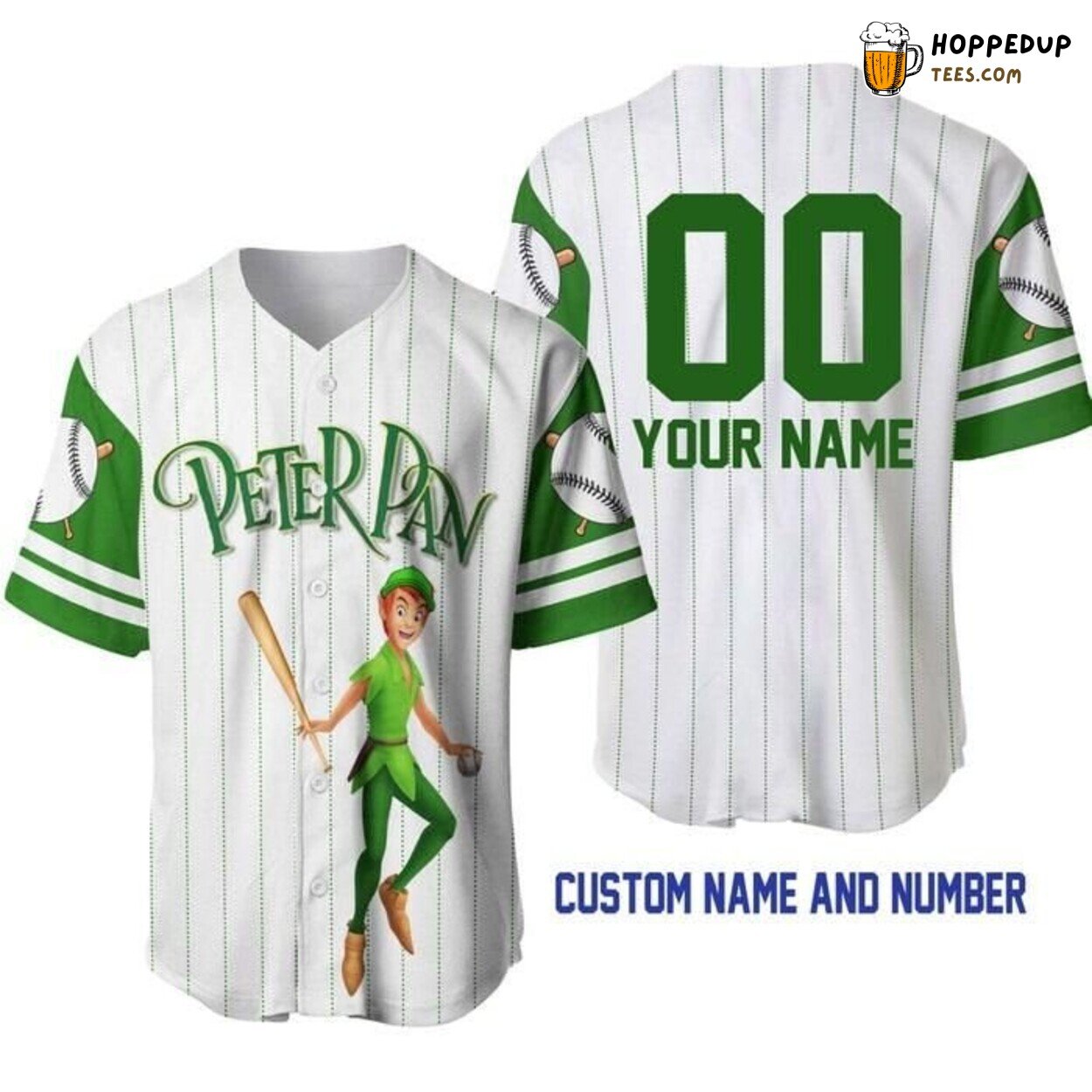 Disney Peter Pan Themed White Green Baseball Jersey Neverland Fun