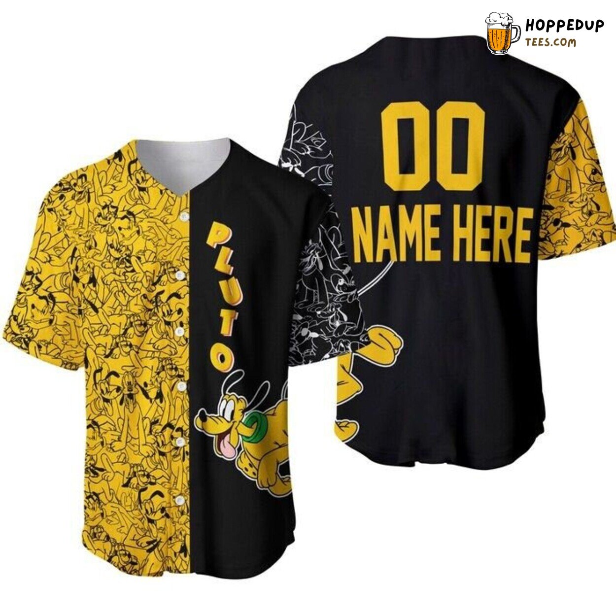 Disney Pluto Dog Black Yellow Cartoon Pattern Baseball Jersey Loyal