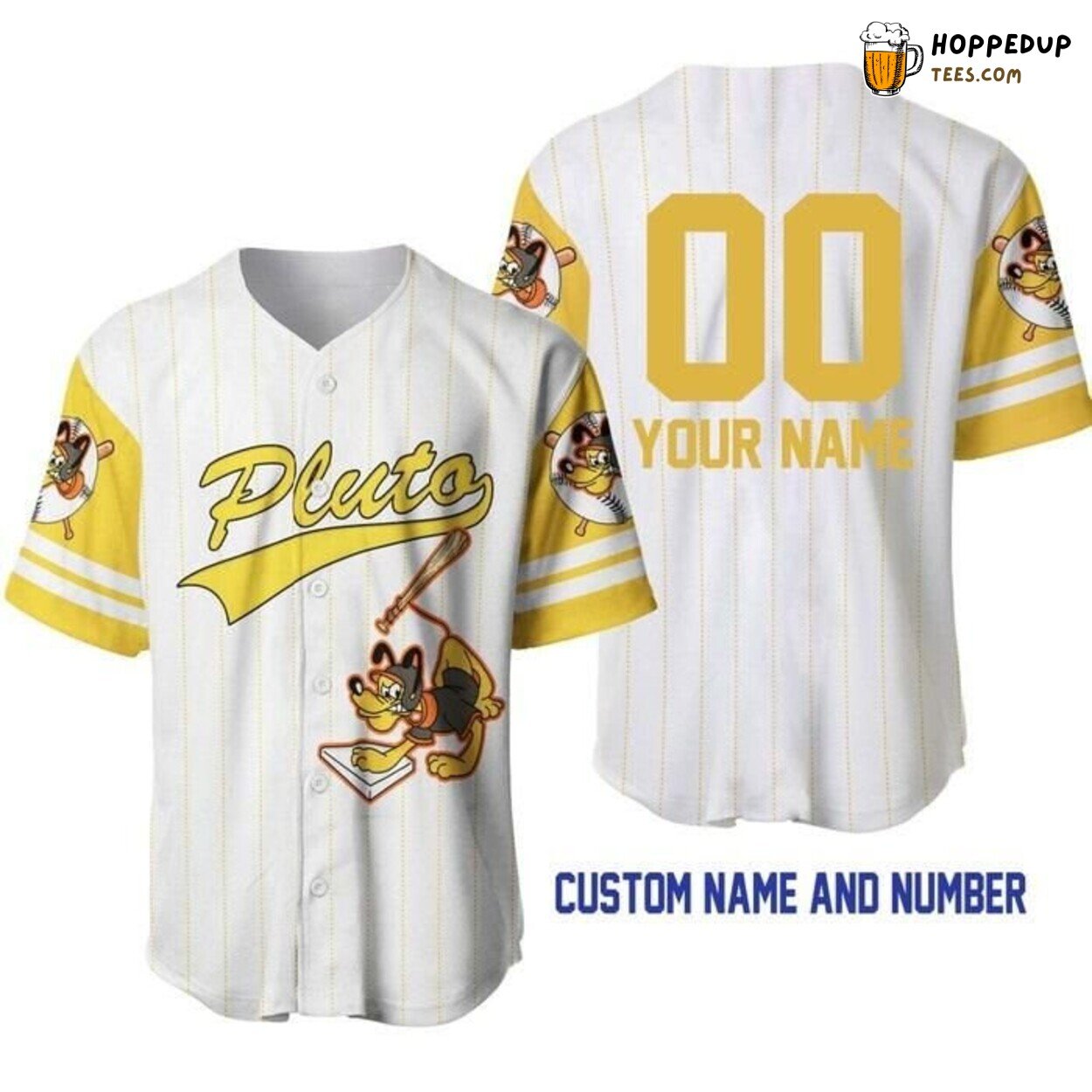 Disney Pluto Dog White Yellow Cartoon Casual Baseball Jersey