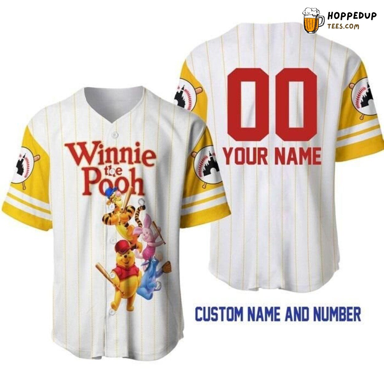 Disney Pooh Tigger Piglet Eeyore Red Yellow Baseball Jersey Fun