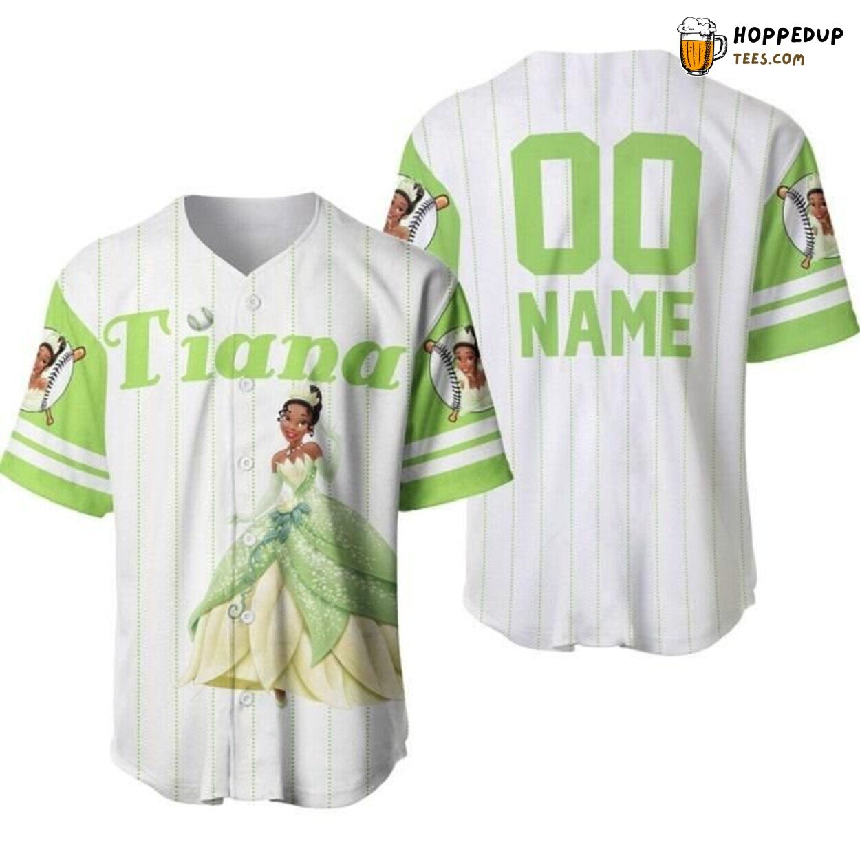Disney Princess Tiana White Lime Green Fashion Baseball Jersey