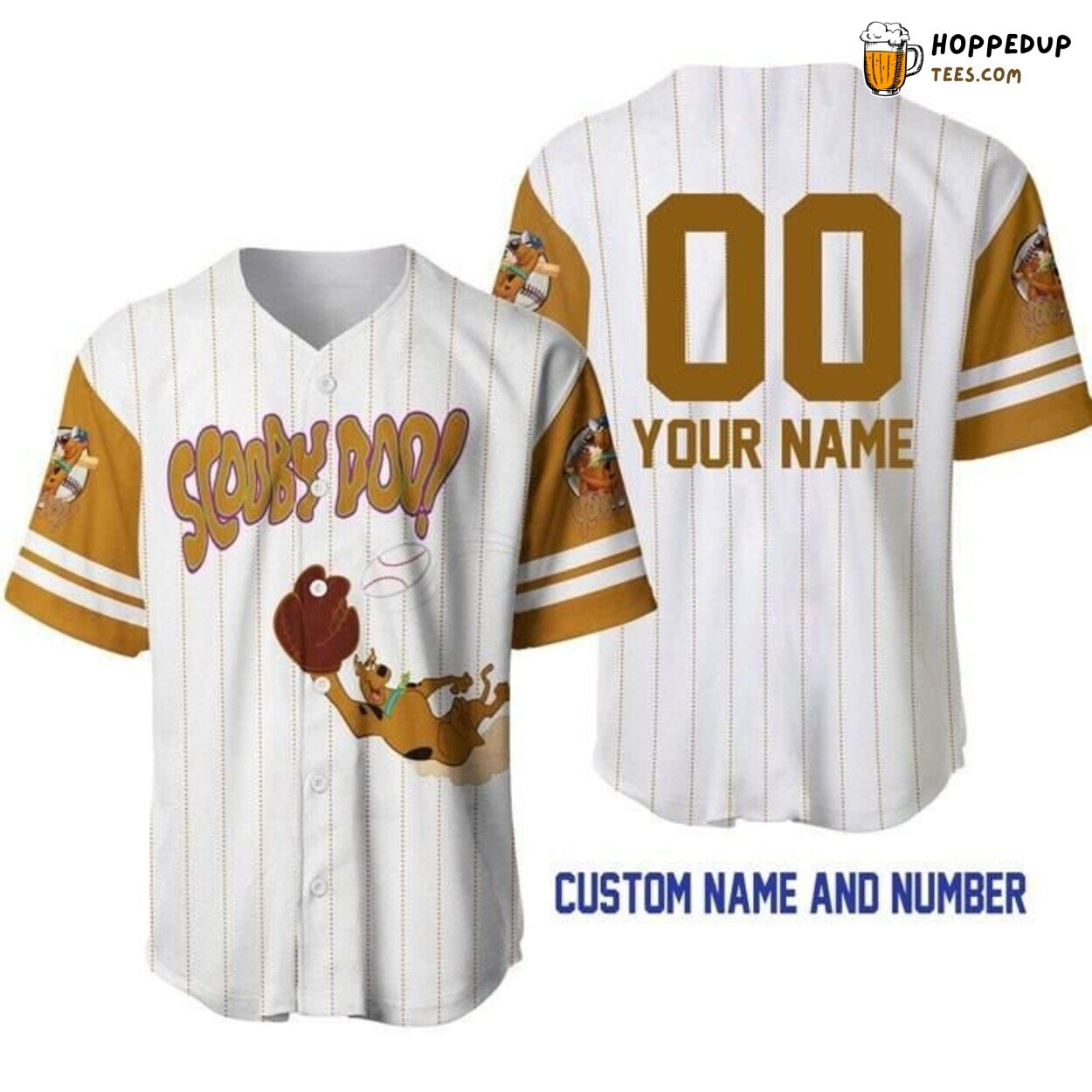 Disney Scooby Doo White Golden Brown Dog Graphic Baseball Jersey