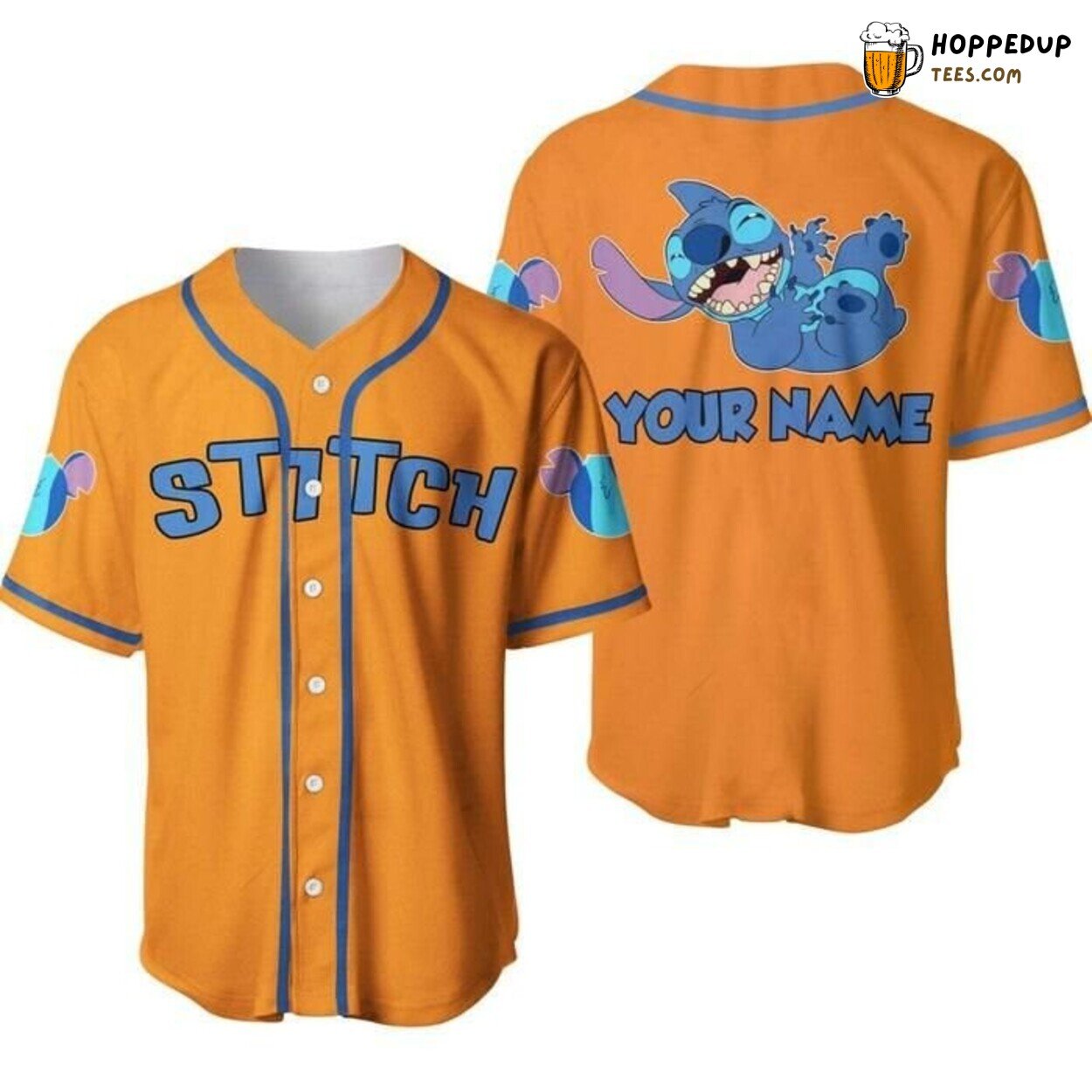 Disney Stitch Blue Orange Smiling Cartoon Baseball Jersey Happiness