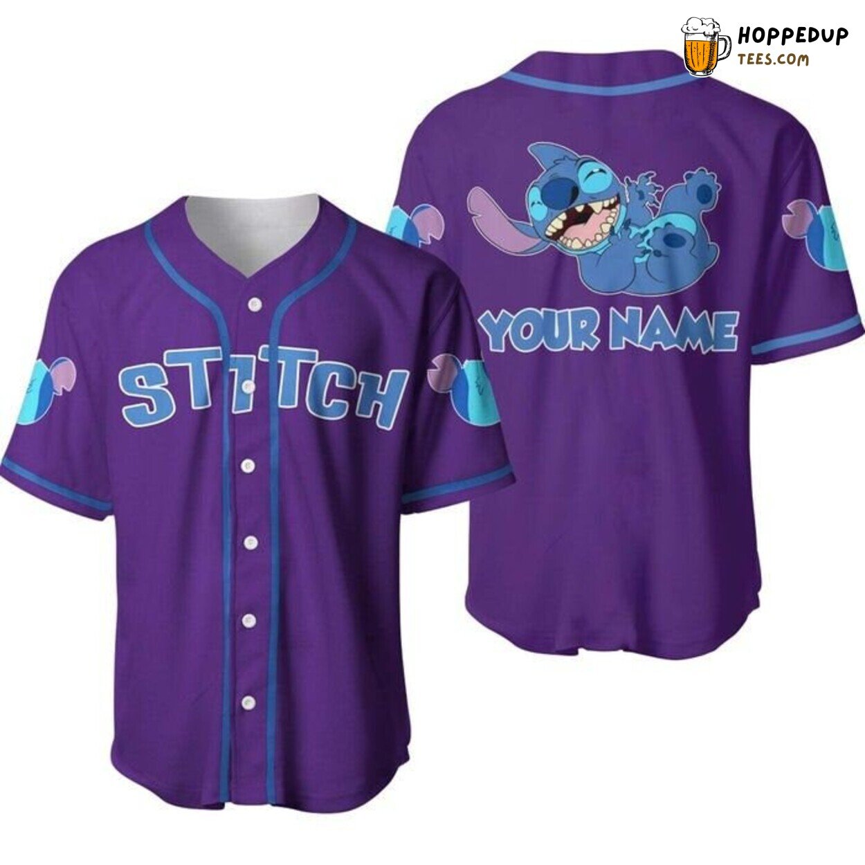 Disney Stitch Blue Purple Funny Cartoon Custom Baseball Jersey