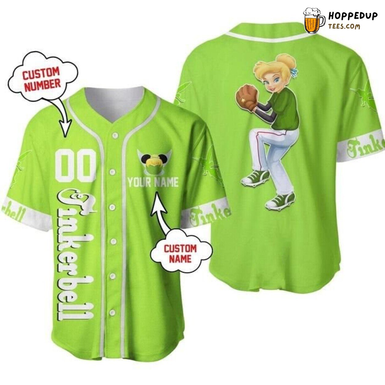 Disney Tinker Bell Neon Green Graphic Baseball Jersey Fantasy