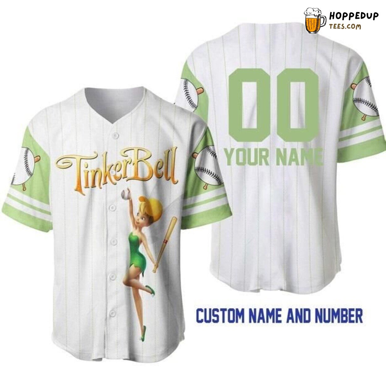 Disney Tinker Bell White Mint Green Graphic Baseball Jersey Magic