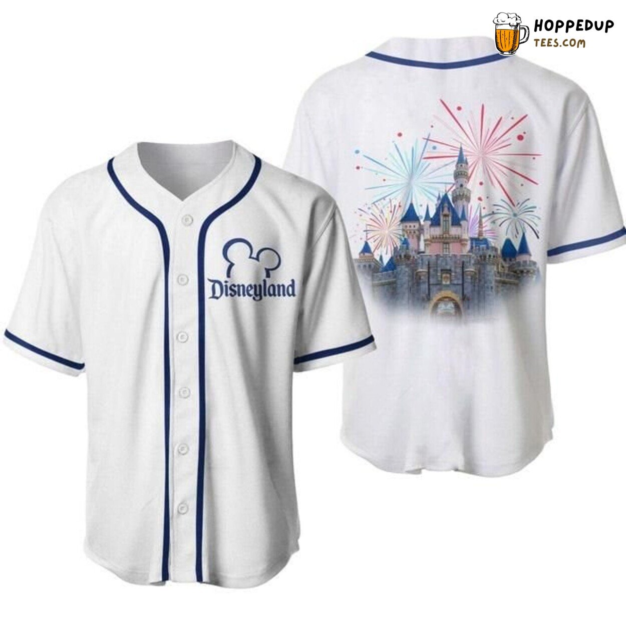 Disneyland Castle Fireworks Navy Blue White Unisex Baseball Jersey