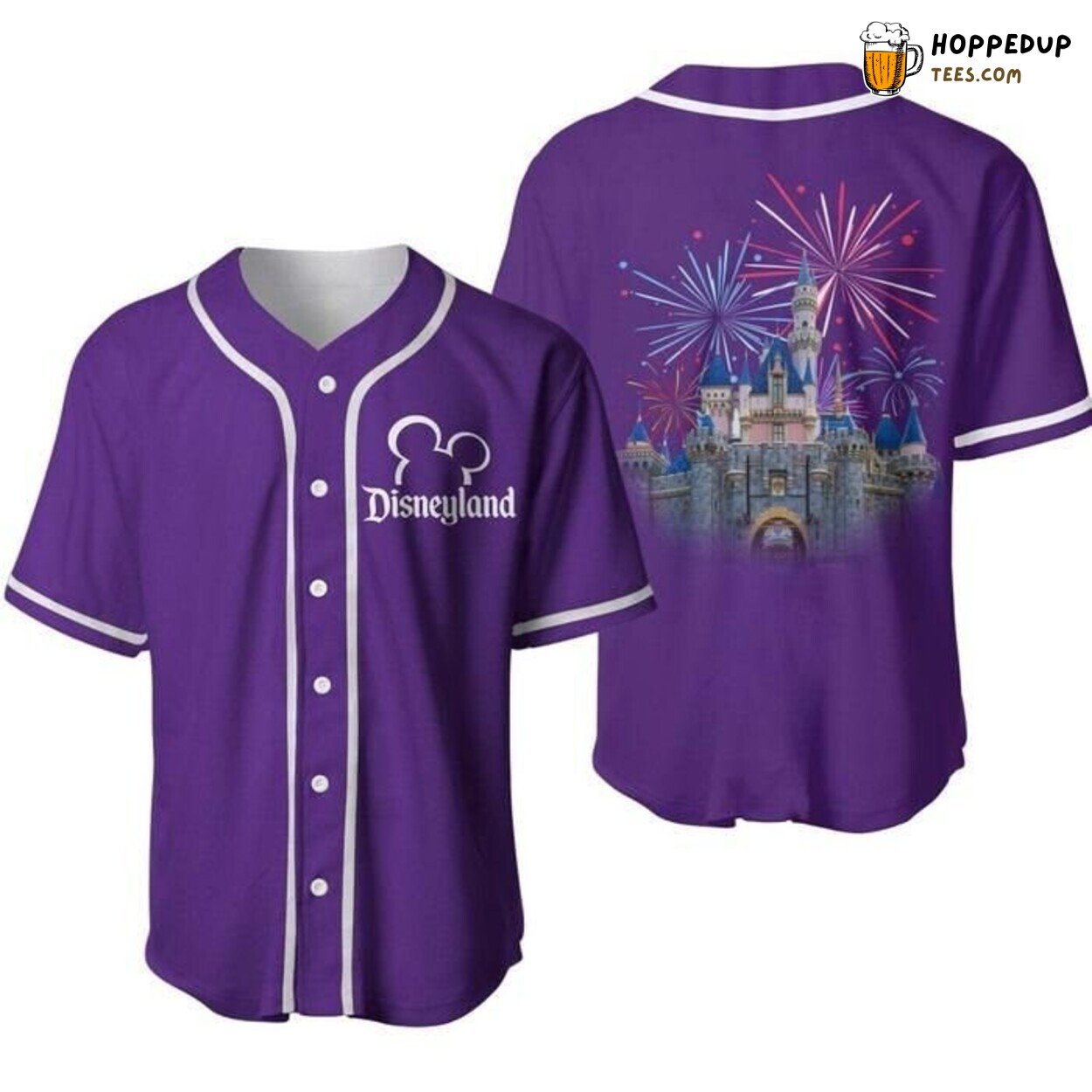 Disneyland Castle Fireworks Purple White Unisex Baseball Jersey