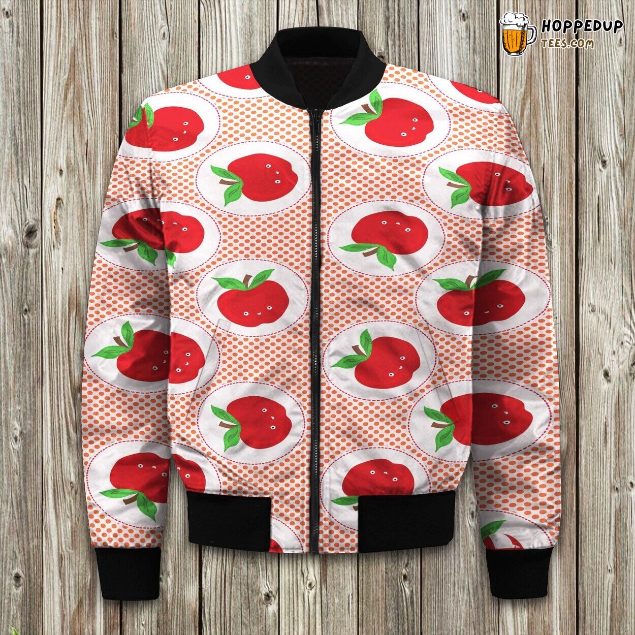 Distinct Apple Pattern Winter Bomber Jacket Tailored Elegance Craftsmanship
