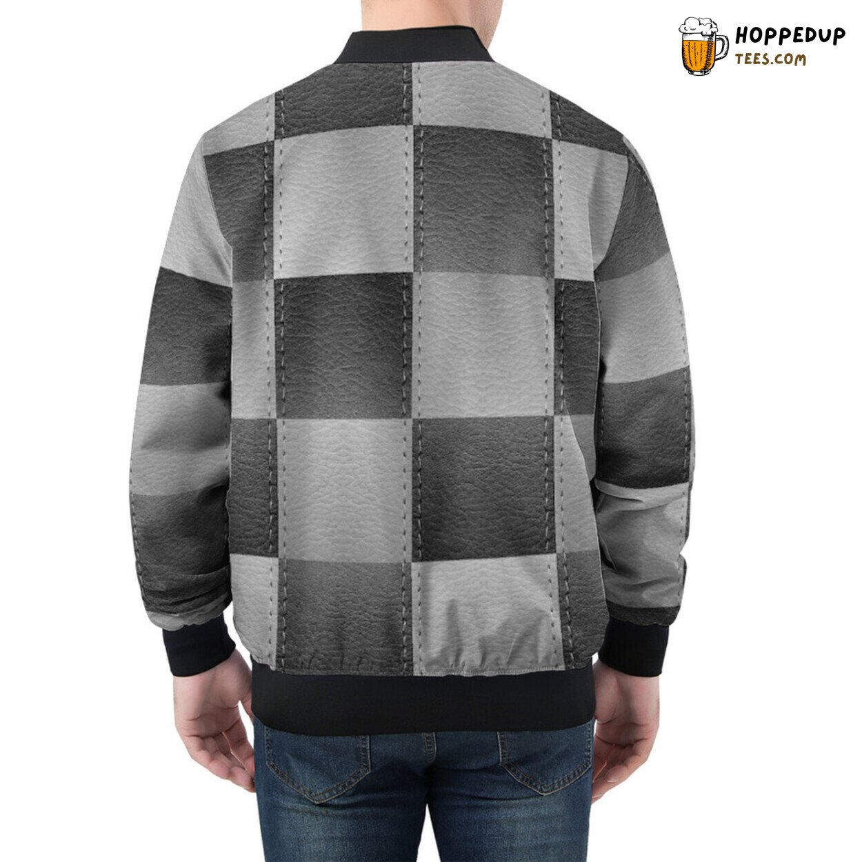 Distinct Chess Board Patchwork Men’s Bomber Jacket True Elegance