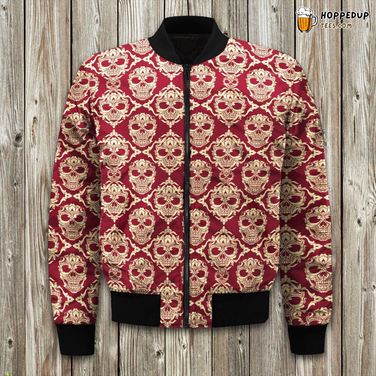 Distinct Skulls Design Bomber Jacket Winter’s Bony Fashion Statement