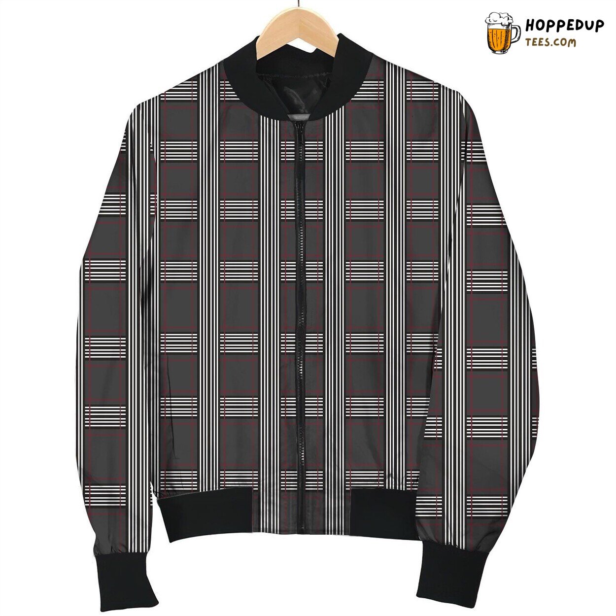Distinct Tartan Black Pattern Winter Warm Bomber Jacket Design