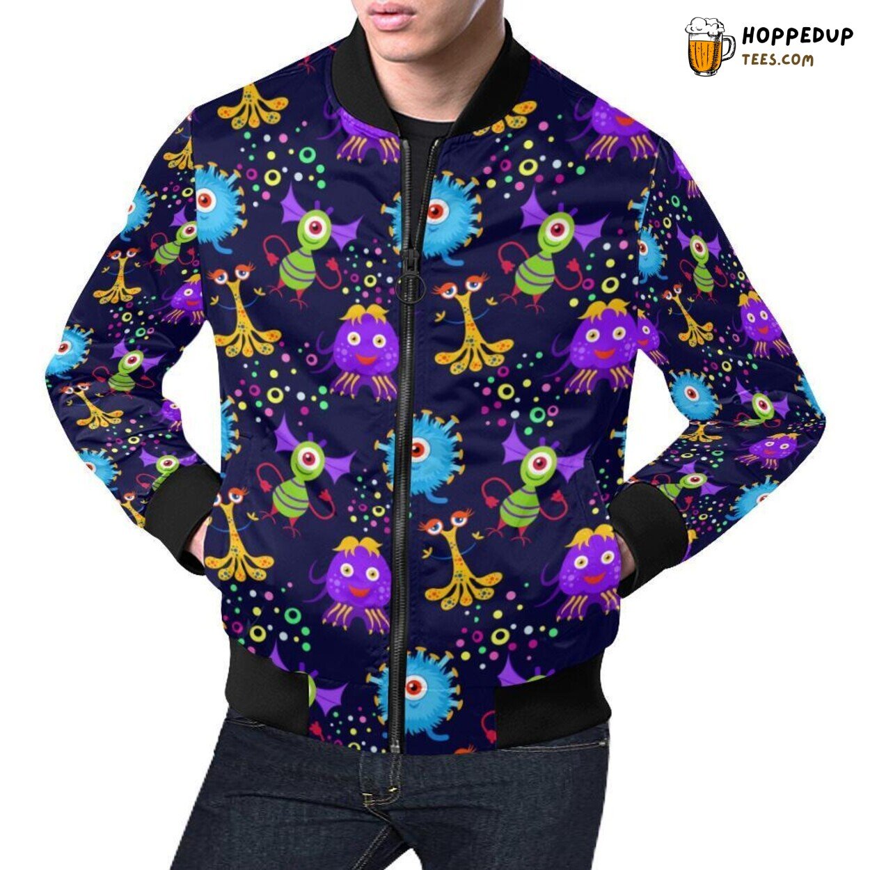 Distinct Ufo Alien Pattern Print Men’s Bomber Jacket Fashion Statement Distinct Ufo Alien Pattern Print Men’s Bomber Jacket Fashion Statement