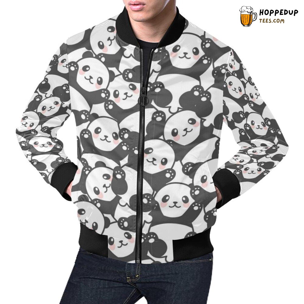 Distinctive Baby Panda Pattern Print Design Men’s Bomber Jacket