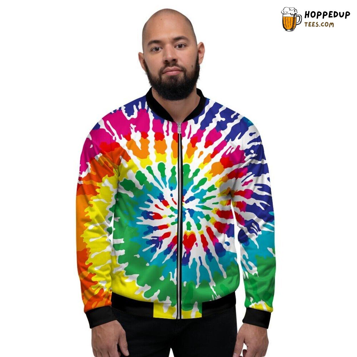 Distinctive Colorful Tie Dye Men’s Bomber Jacket Vibrant Artistic Design Look Distinctive Colorful Tie Dye Men’s Bomber Jacket Vibrant Artistic Design Look