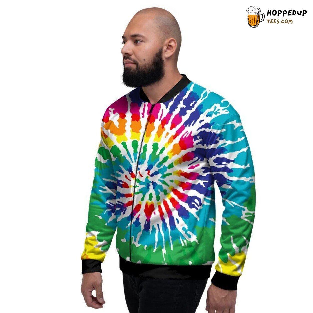 Distinctive Colorful Tie Dye Men’s Bomber Jacket Vibrant Artistic Design Look