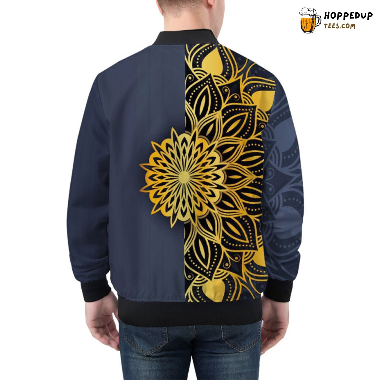 Distinguished Luxury Bomber Jacket with Golden Mandala Patterns