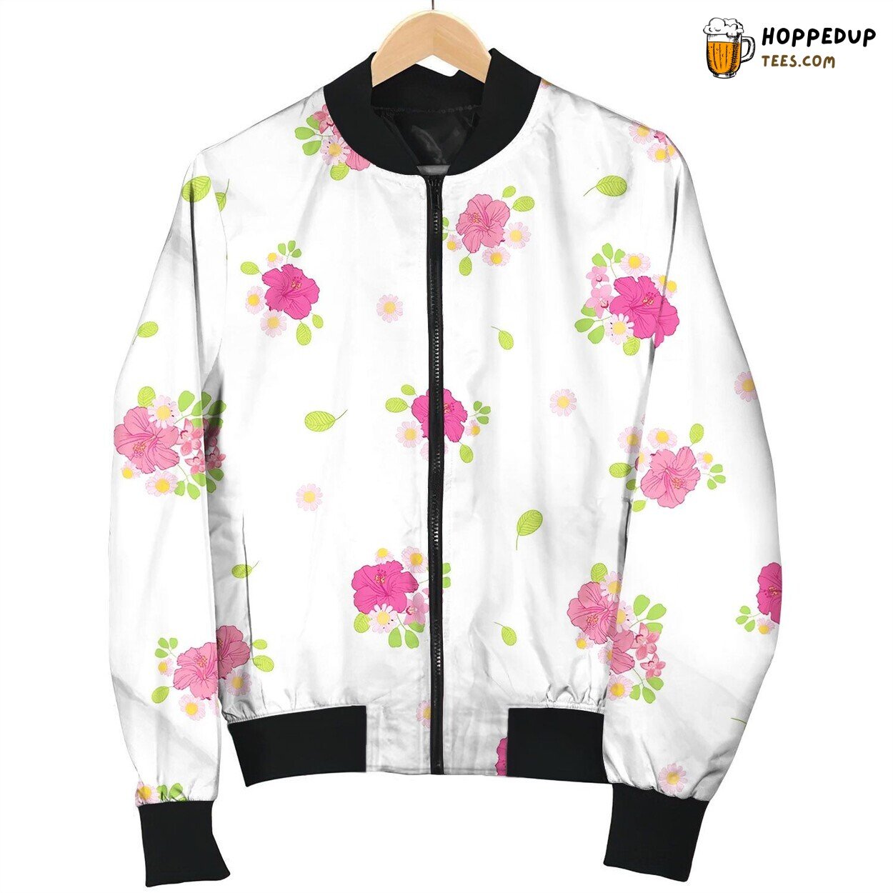 Ditsy Pink Tropical Flowers Seamless Pattern Bomber Jacket