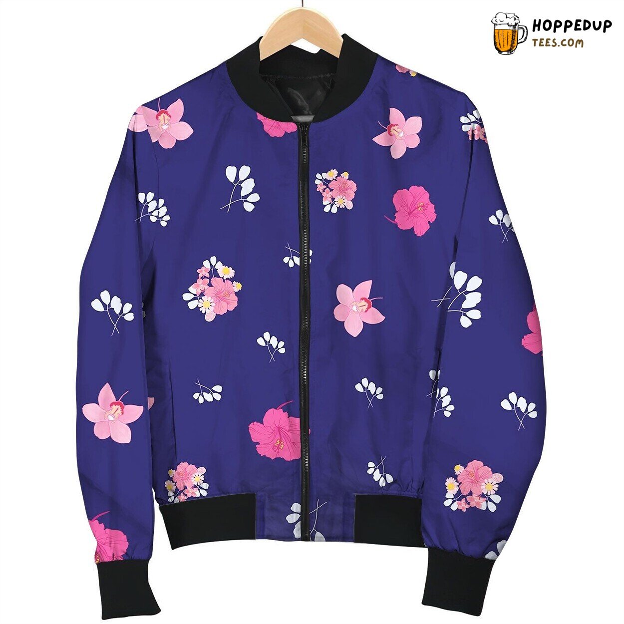 Ditsy Tropical Flowers Seamless Pattern Bomber Jacket